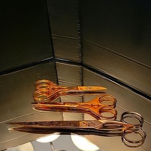 ANTIQUE Sizzors set of three . Forged steel Toledo brand